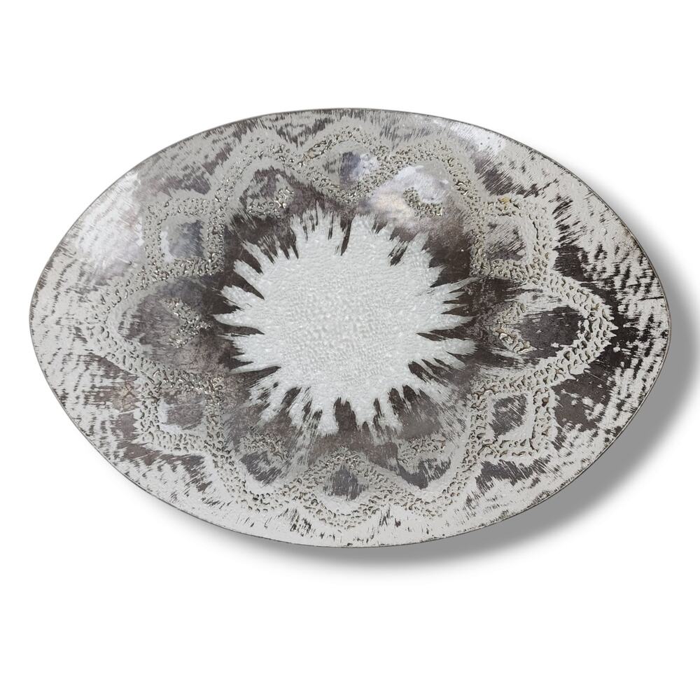 Vintage Dorothy Thorpe MCM Starburst Glass Dish Silver Metallic Bowl Mid Century